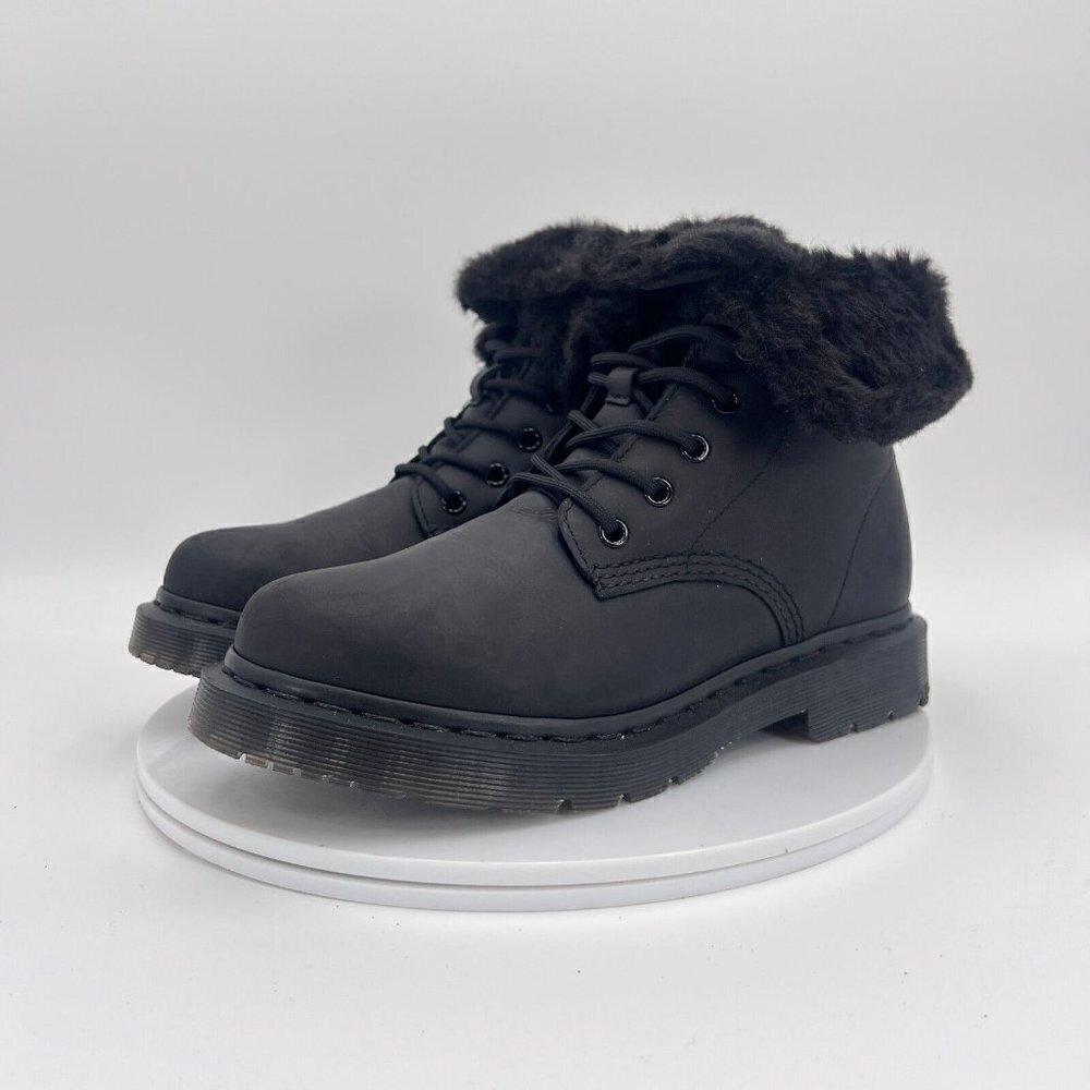 Dr. Martens 1460 Kolbert Women Size 8 Black Leather Faux Fur 8 Hole Boot